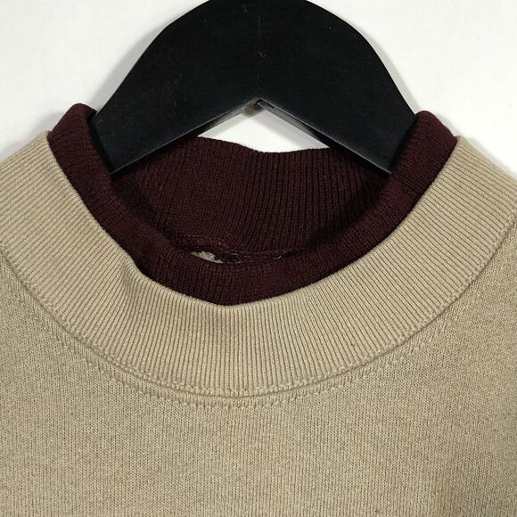 Retro Embroidered Sweatshirt Tan Patriotic Hearts Fruit of the Loom Medium Y2K - Picture 5 of 8